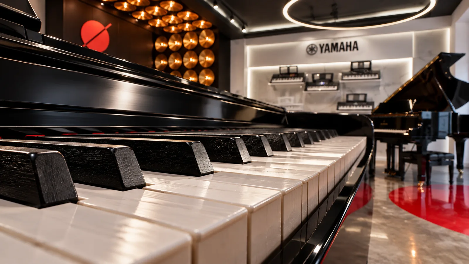 Detalle del teclado GrandTouch de madera de un piano digital Yamaha Clavinova